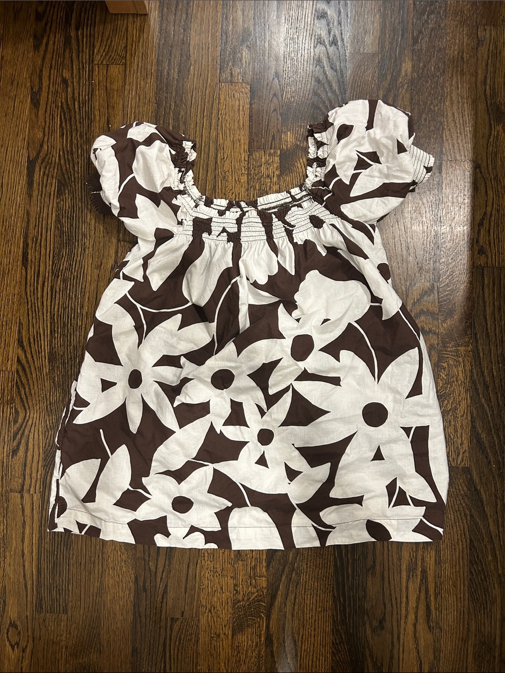 Free People Brown & White Floral Puff Sleeve Dress